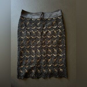 bebe Black Lace Pencil Skirt, knee length, 8